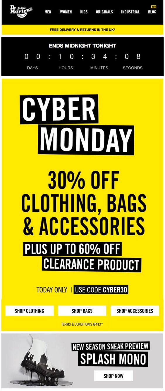 Dr. Martens carried out Cyber Monday shoppers with 30% off clothing, bags, and accessories